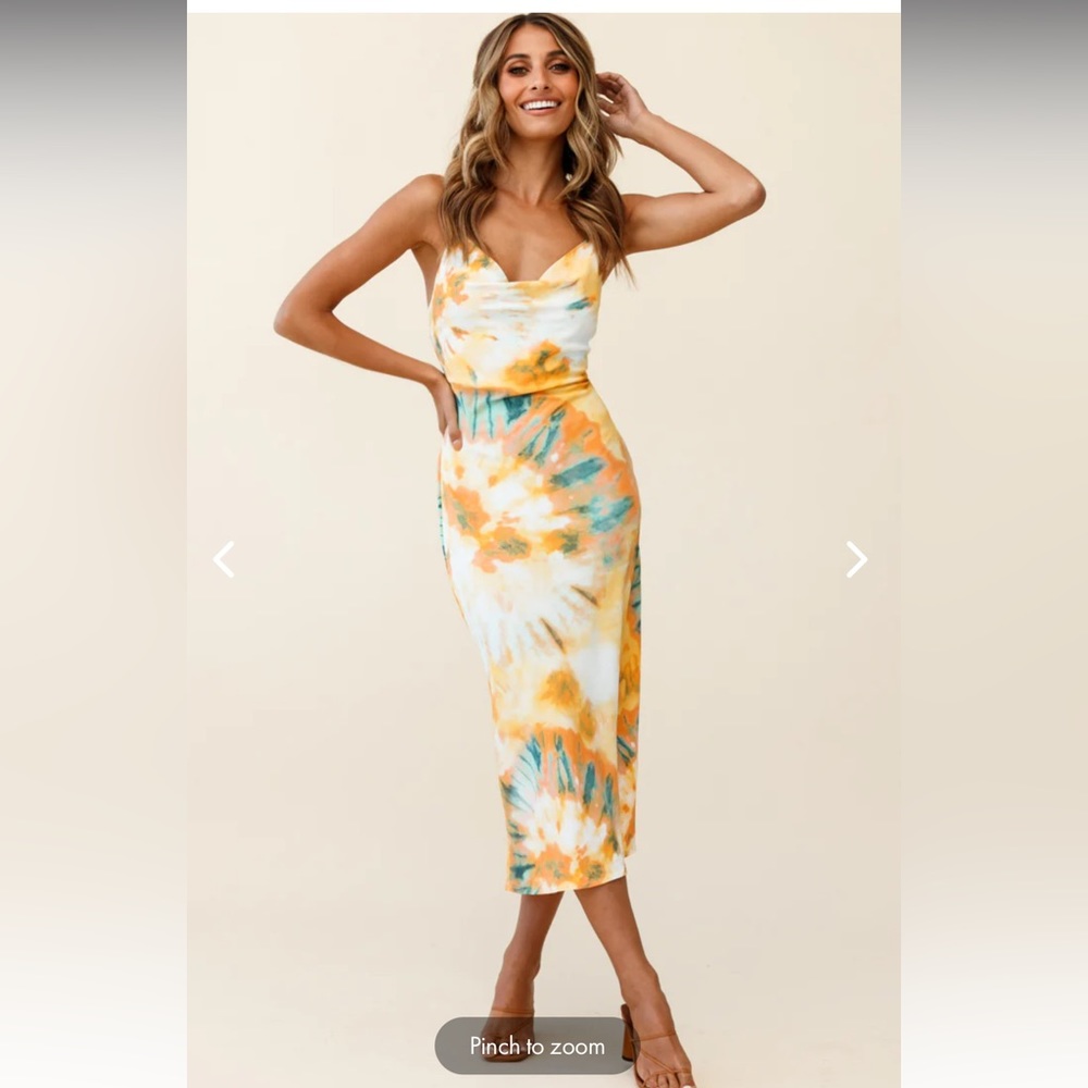 Selfie Leslie - SHOW ME LOVE COWL NECK MIDI DRESS TIE-DYE ORANGE MULTI